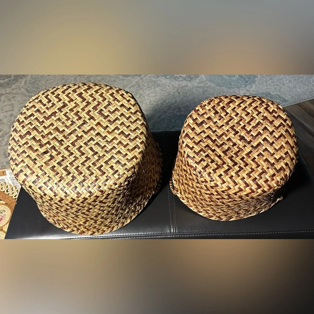 2-Handwoven Natural Seagrass Storage Baskets- Brown